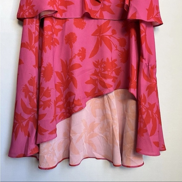 Sam Edelman Sz XS Dress Botanical Tiered Pink Coral Ruffle Midi Wedding Party EC - Picture 7 of 16